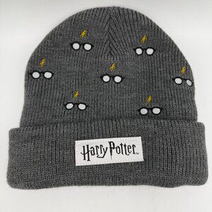Harry Potter Knit Beanie Hat Gray Glasses Lightning Bolt One Size Fits Most